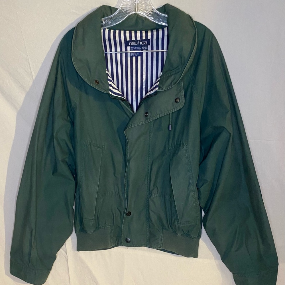 Vintage 90s Nautica Hooded Full Zip Sailing Jacket Green/ roll up hood